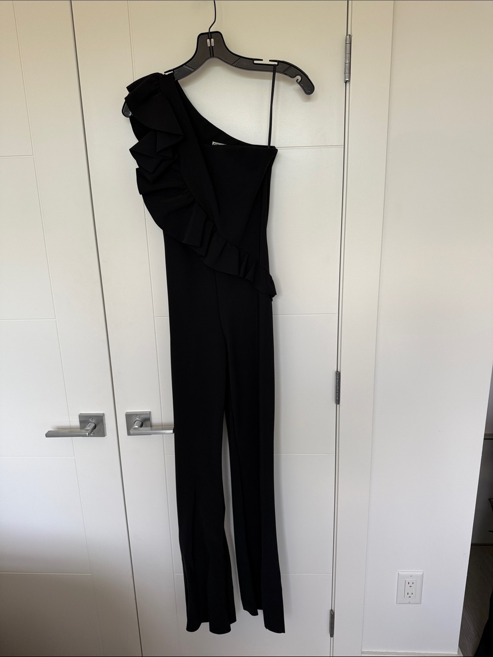 Chiara Boni Black One-Shoulder Ruffle Jumpsuit